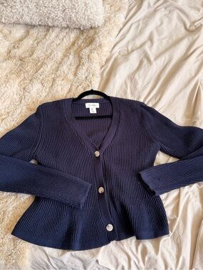 Jessica Simpson Navy Ribbed V‑Neck Button Front Cardigan